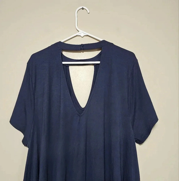 Torrid Trapeze Dress Women’s Size 4X Jersey Stretch V-Neck Artsy Boho Navy Blue - Picture 5 of 11